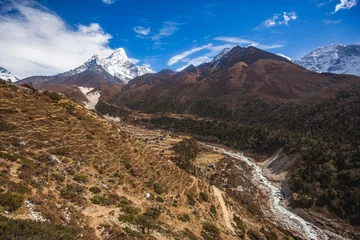 Papier Peint photo Ama Dablam Bhote river and Ama Dablam mount. Nepal