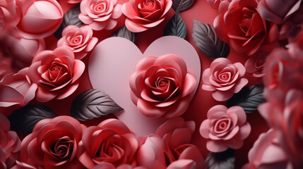 Roses Bouquet and Hearts background.Valentine or Wedding background
