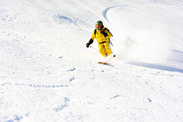 Alpine skier off piste Valley Des Avals Courchevel France - obrazy, fototapety, plakaty
