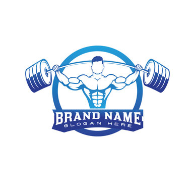 Bodybuilder weight lifting or body building sports mascot logo
