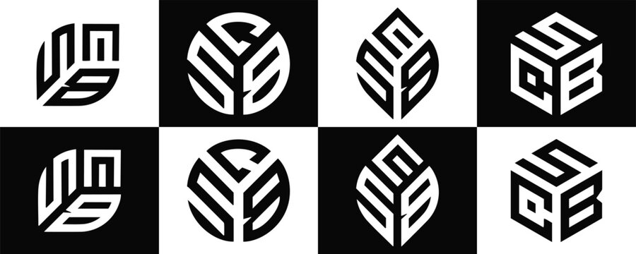 SCB letter logo design in five style. SCB polygon, circle, triangle, hexagon, flat and simple style with black and white color variation letter logo set in one artboard. SCB minimalist and classic log