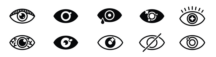 Outline eye icons. Open and closed eyes images, sleeping eye shapes with eyelash, vector supervision and searching signs
 - obrazy, fototapety, plakaty