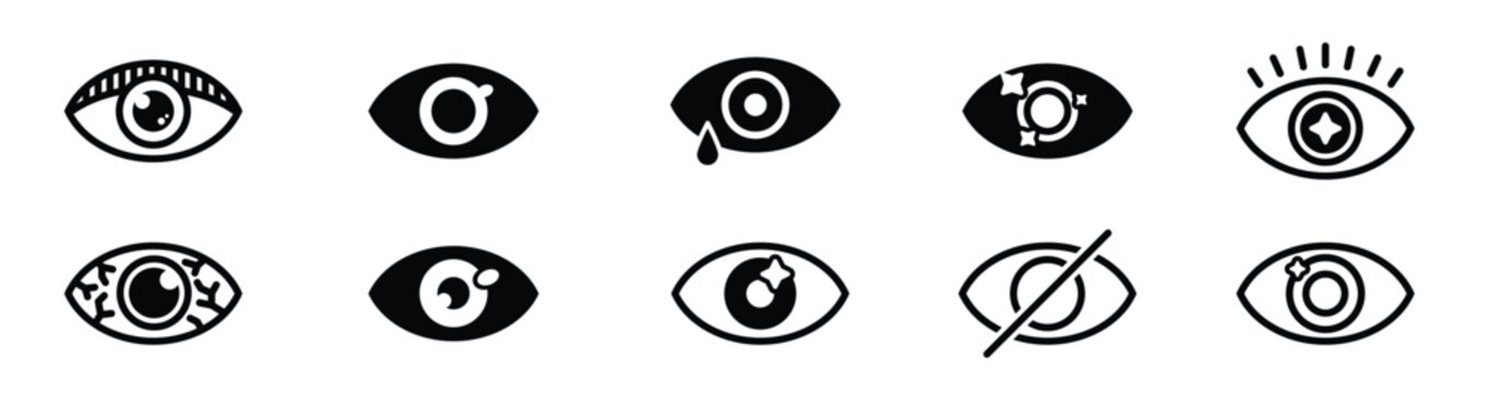 Outline eye icons. Open and closed eyes images, sleeping eye shapes with eyelash, vector supervision and searching signs
