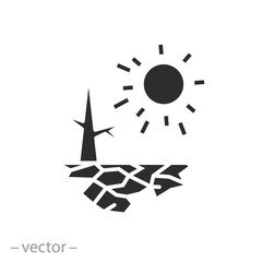 scorching sun with scorched land icon, drought,global warming, desert  - flat vector illustration