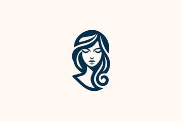 Illustration of women's hairstyle icon, logo with women's face. Vector beauty concept.