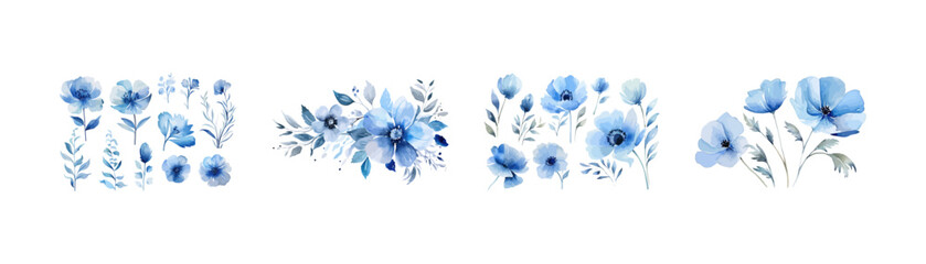 .Watercolor blue flower clipart for graphic resources. Vector illustration design.. - obrazy, fototapety, plakaty
