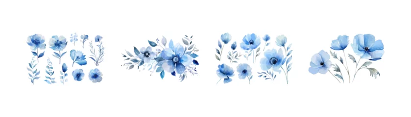 Foto op Plexiglas .Watercolor blue flower clipart for graphic resources. Vector illustration design.. © Tamara
