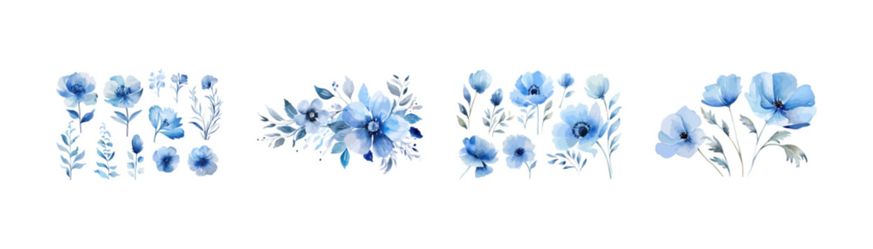 .Watercolor blue flower clipart for graphic resources. Vector illustration design..