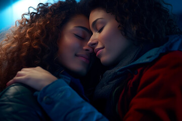 2 girls hugging and in love