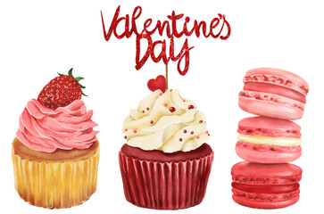 cupcake with frosting and sprinkles Valentine valentine’sday Hand drawn illustration on a transparent background