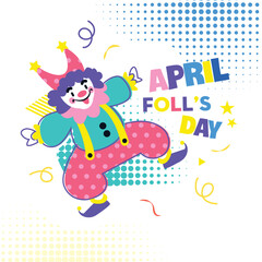 April fools day banner template flat dynamic hand drawn clown.