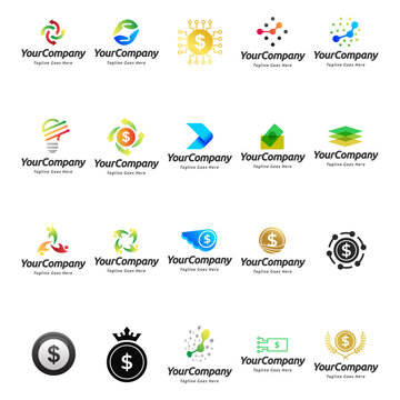 Set of  finance organization logo template. crypto, coin, currency, dollar, bitcoin, cryptocurrency, blockchain, mining, nft, finance logo.