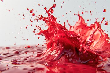 Red paint liquid splash isolated against transparent background.