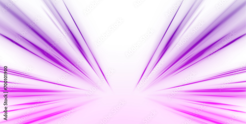Poster Abstract neon rays of light on a transparent background in PNG format. Purple speeds on the expressway. Sport car is made of polygons, lines and connected dots.	