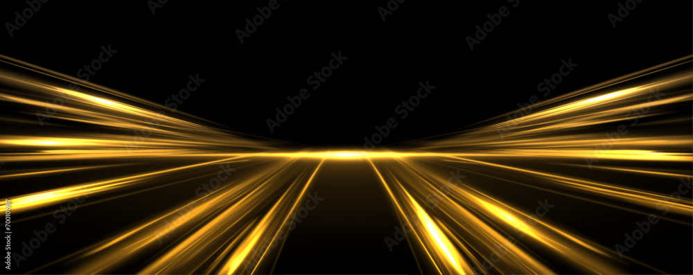 Aufkleber High-speed neon light lines of yellow color on a black background. Incredible speed on the expressway. Laser beams luminous abstract sparkling isolated on a transparent background. 