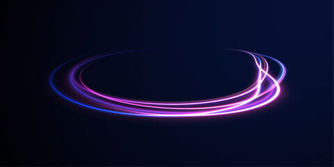 Light trail wave, fire path trace line, car lights, optic fiber and incandescence curve twirl. High speed road in night time abstraction. Sport car is made of polygons, lines and connected dots.	