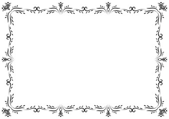 Vintage frame and border ornament. Classic swirl divider filigree. Hand drawn vector illustration. Element for decorative frame, template, document, new year greeting card, invitation, certificate.