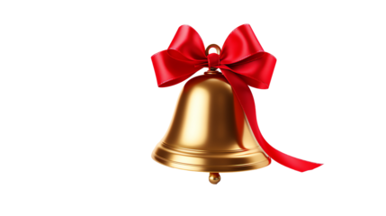 a gold bell with a red bow