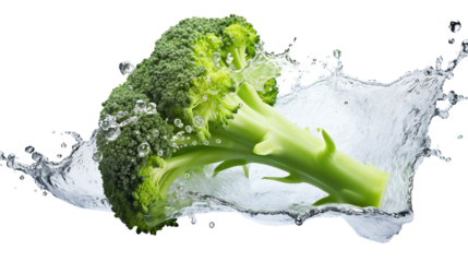 a broccoli splashing in water