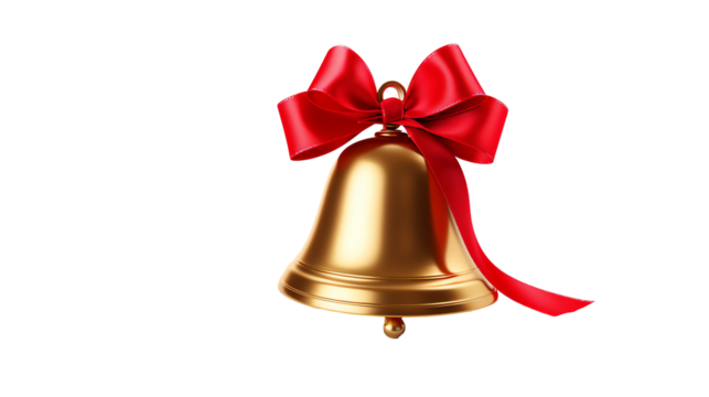 a gold bell with a red bow - Powered by Adobe