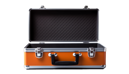 an orange and black suitcase