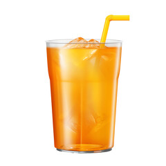 a glass of orange liquid with ice and a straw