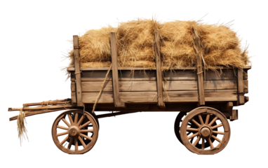 a wooden wagon with hay on it