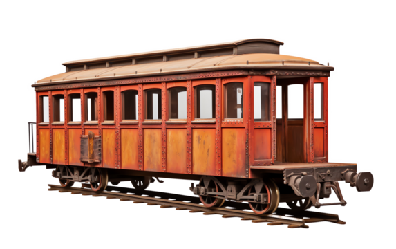 a red train car on tracks