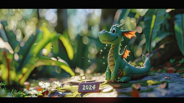 Dragon toy in the garden with bokeh background, stock photo