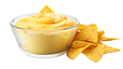 a bowl of cheese dip and chips