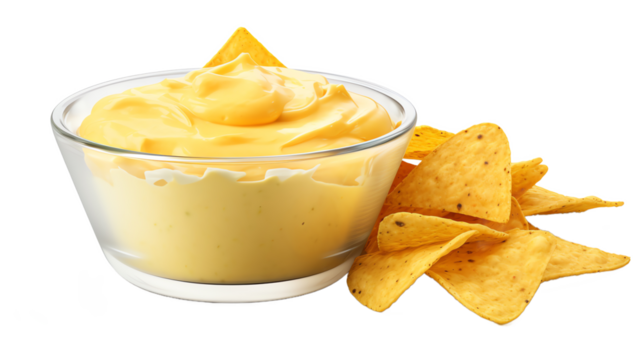 a bowl of cheese dip and chips