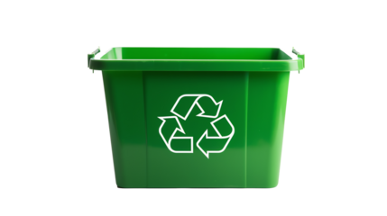a green recycle bin with white recycle symbol on it