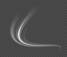 Luminous white lines of speed. Twist white line. Light trail wave, fire path trace line and incandescence curve twirl. Abstract motion lines.	