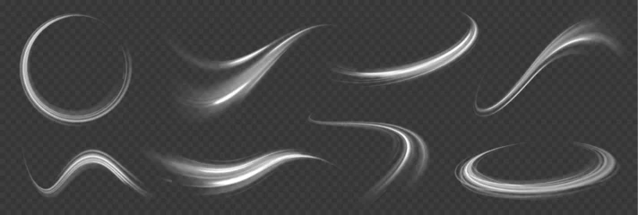 Behangcirkel A large set of low-poly designs made of thin lines in the form of branches, spirals and arcs. Expressway, car headlight effect. Speed connection vector background.  © Vitalii