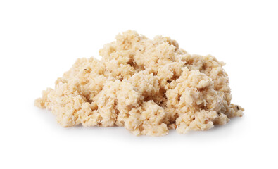 Pile of tasty prepared horseradish isolated on white