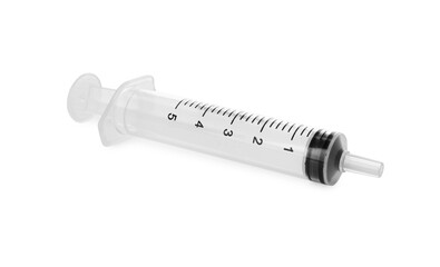 One new medical syringe isolated on white