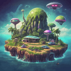 Alien Island Icon EPS Format Design Very Cool 