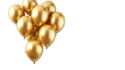 Golden ballons party background isolated on white created with Generative AI
