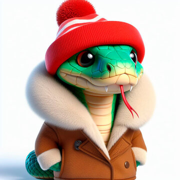 snake in a hat and sheepskin coat