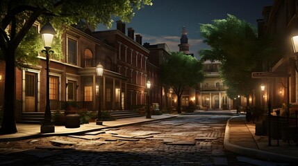Fototapeta na wymiar Panoramic view of a street at night in Philadelphia, Pennsylvania.
