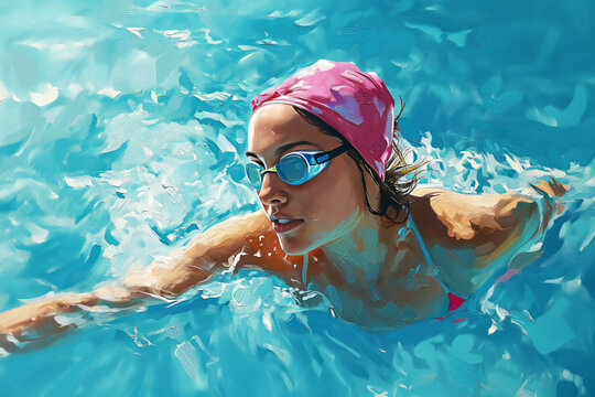 Woman athlete enjoying swimming in the pool.
