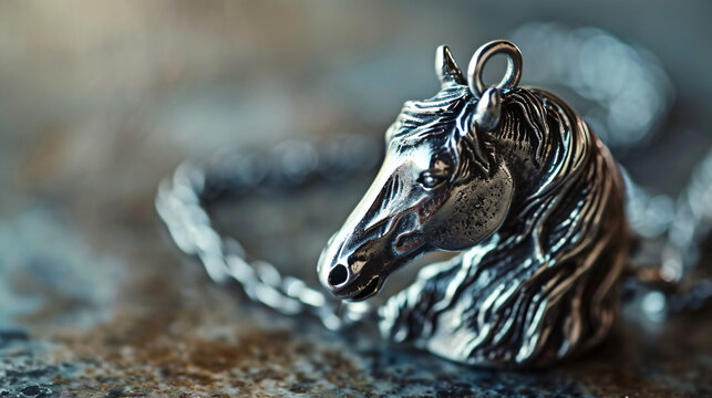 Horse shaped pendant Close up copy space image