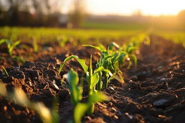 Foto auf Acrylglas Gras Springtime corn field with fresh, green sprouts.