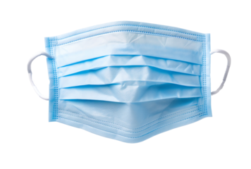 a blue face mask with a white handle