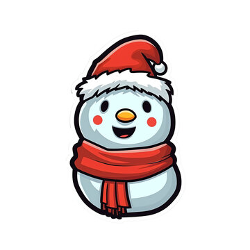 a snowman with a red scarf and hat