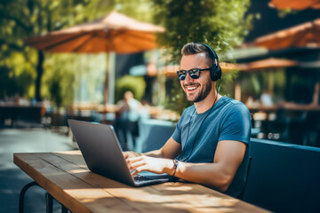 Generative AI image of a smiling man working outdoors