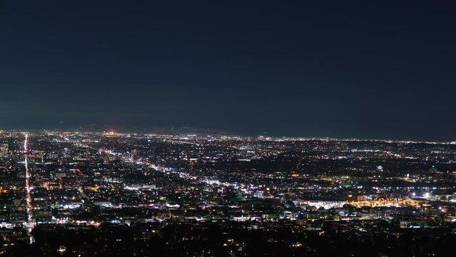 Los Angeles Westside Night Skyline 60ｍｍ from Griffith Park Time Lapse California USA