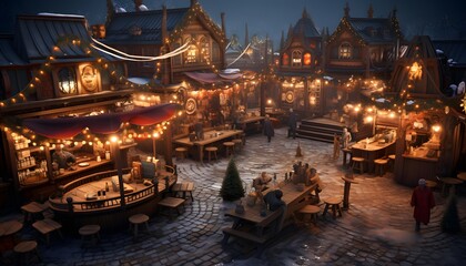 Christmas market in the old town of Riga, Latvia. 3D rendering - obrazy, fototapety, plakaty