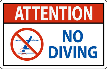 Fototapeta premium Pool Safety Sign Attention, No Diving