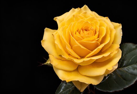 Single yellow rose isolated on black background 